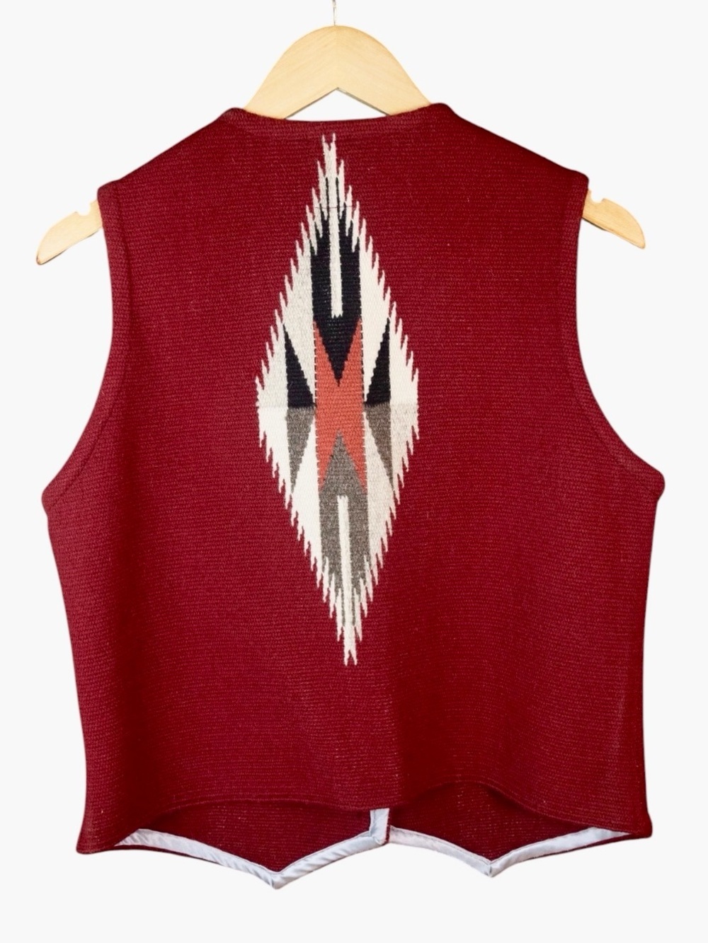 Vintage Men’s M Red Vest Woven Ortega Family. Chimayo Handspun Wool - Picture 3 of 5